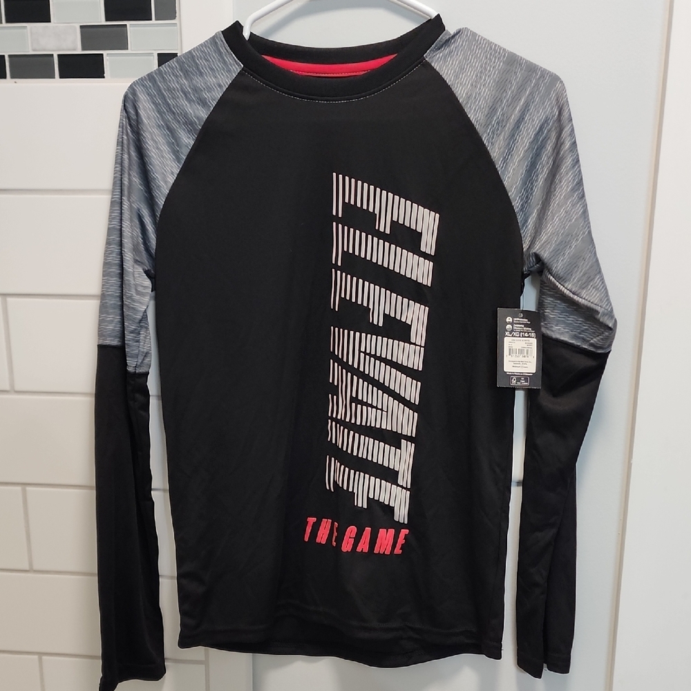Athletic Works Black Shirt with Red Trim and White Logo